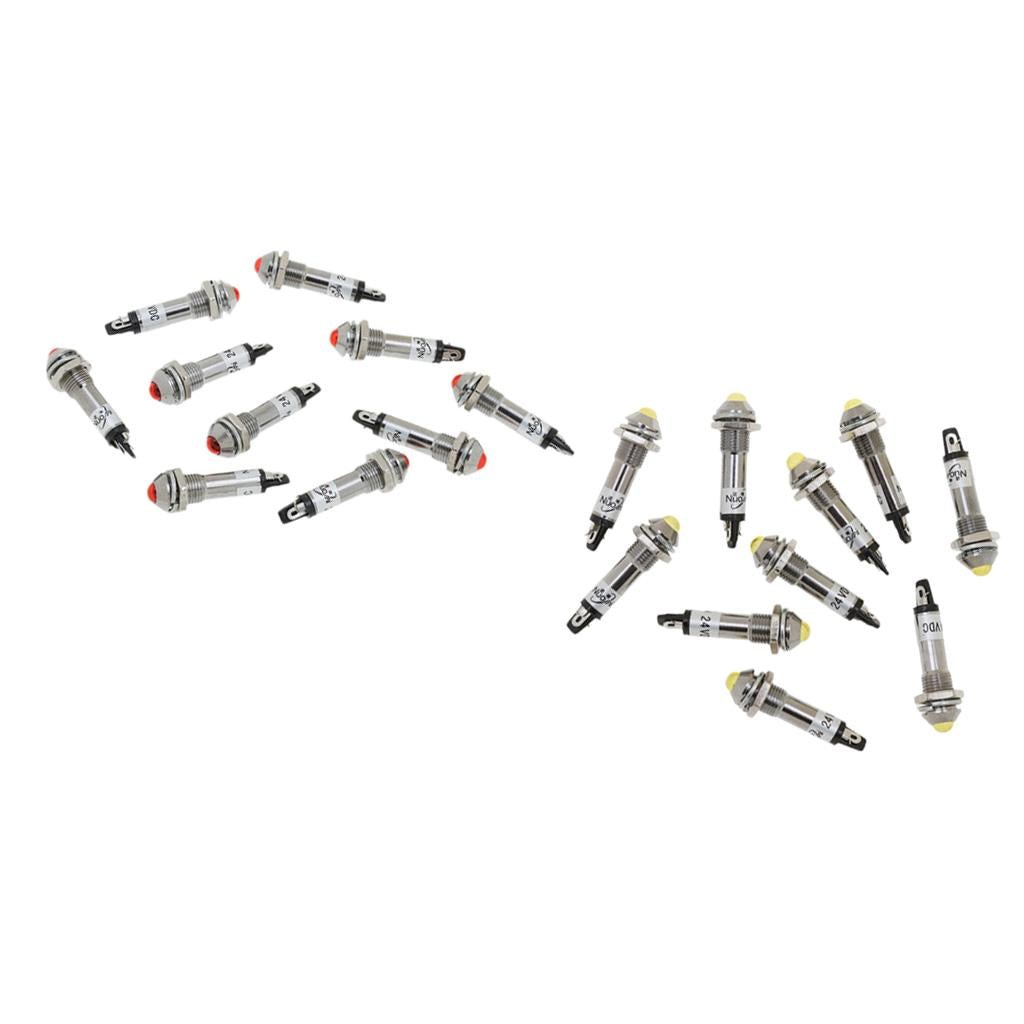 20 Pieces 8mm 24V LED Metal Indicator Light Bulb Lamp XD8-2 Yellow+Red