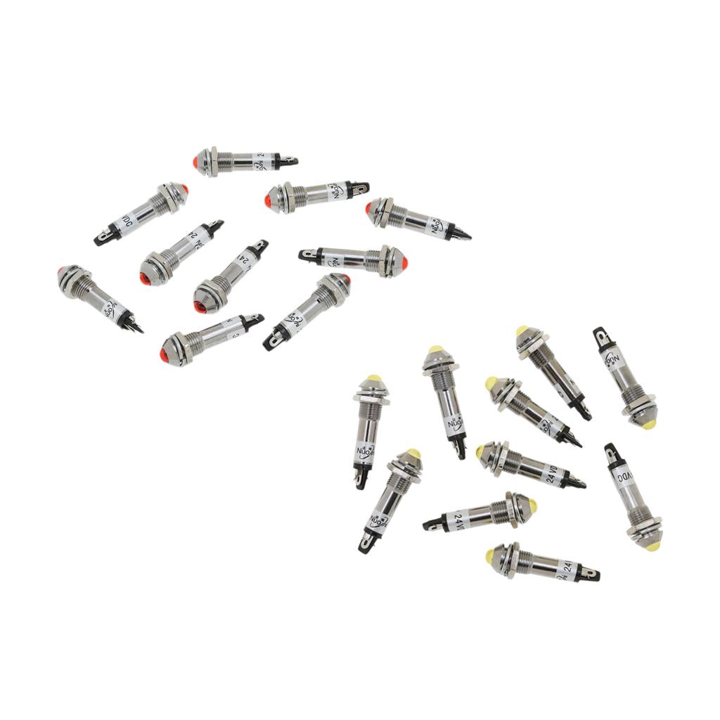 20 Pieces 8mm 24V LED Metal Indicator Light Bulb Lamp XD8-2 Yellow+Red