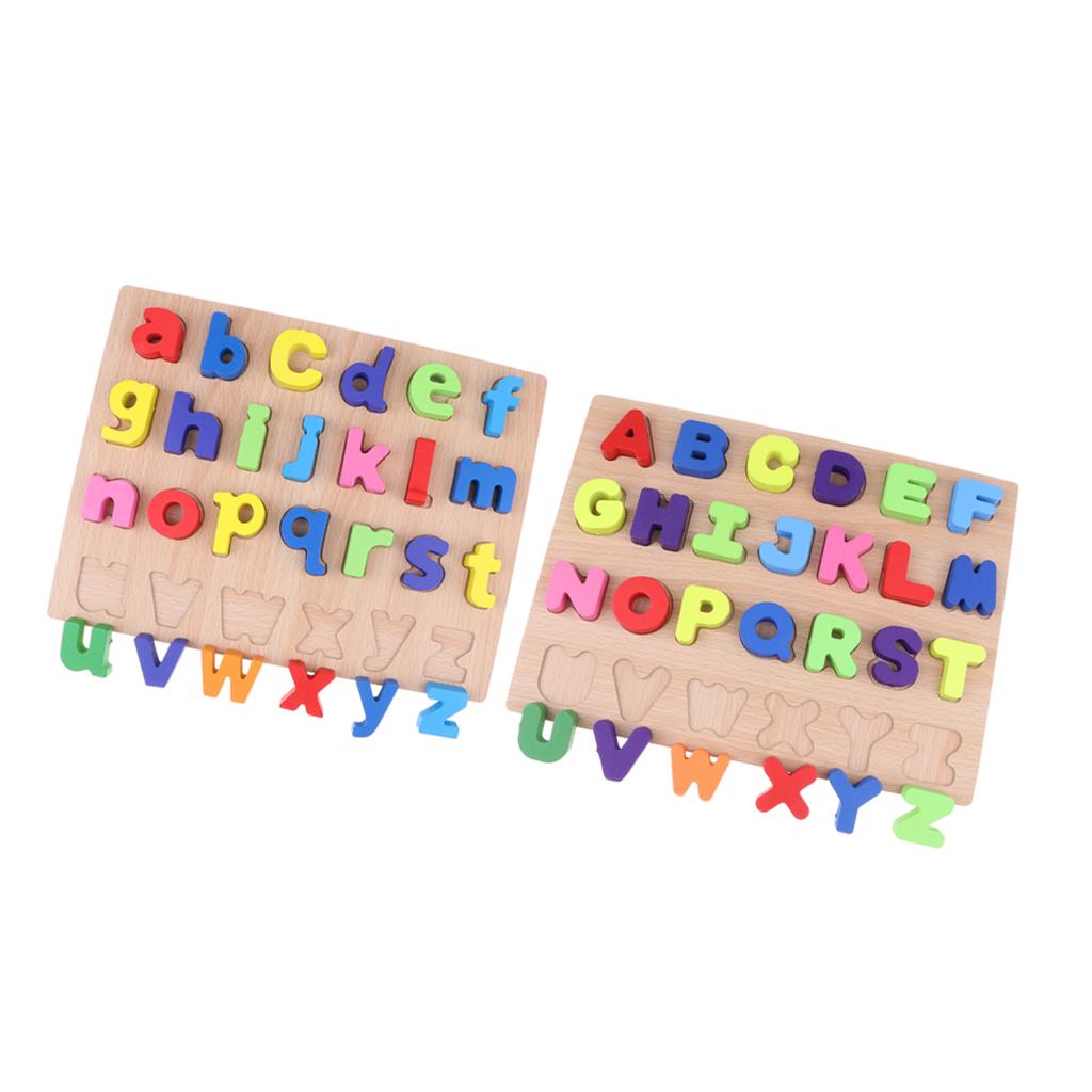 2x Wooden Uppercase & Lowercase Letter Board Alphabet Blocks Montessori Toy