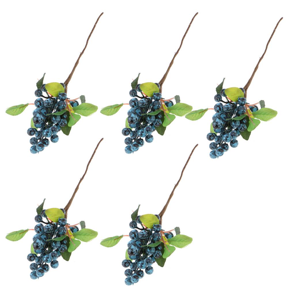 5x Plastic Artificial Fake Plant Fruit Berries Branches Home Cafe Decor Blue