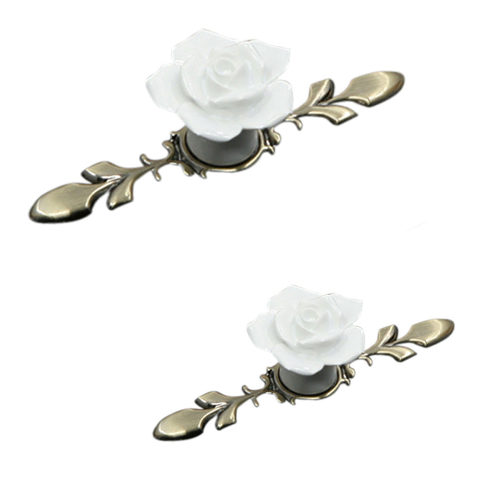 2pcs Wardrobe Cupboard Dresser Closet Drawer Ceramic Rose Pulls Handle Knob