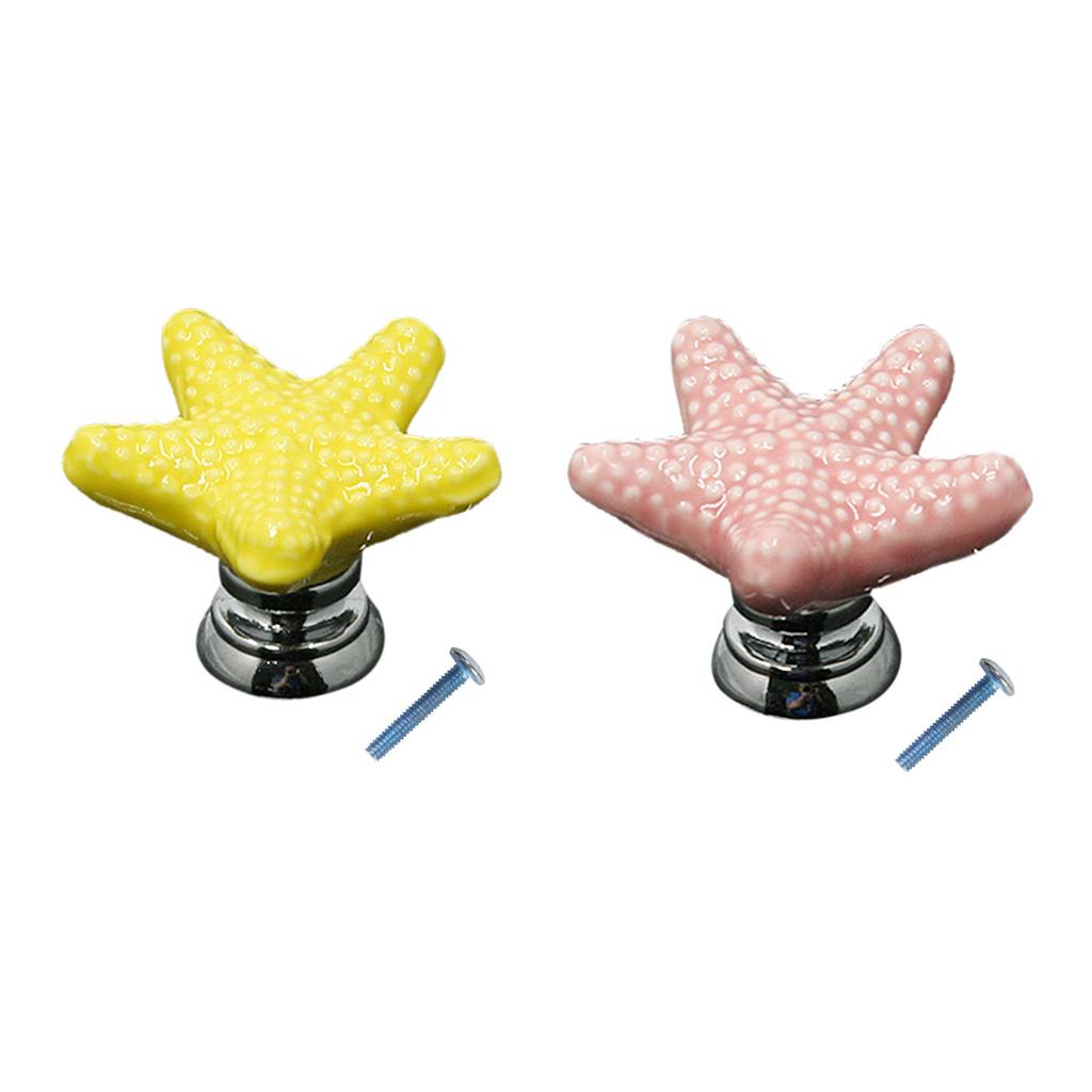 2pcs Creative Starfish Door Knob Cabinet Furniture Drawer Pull Handle-Yellow