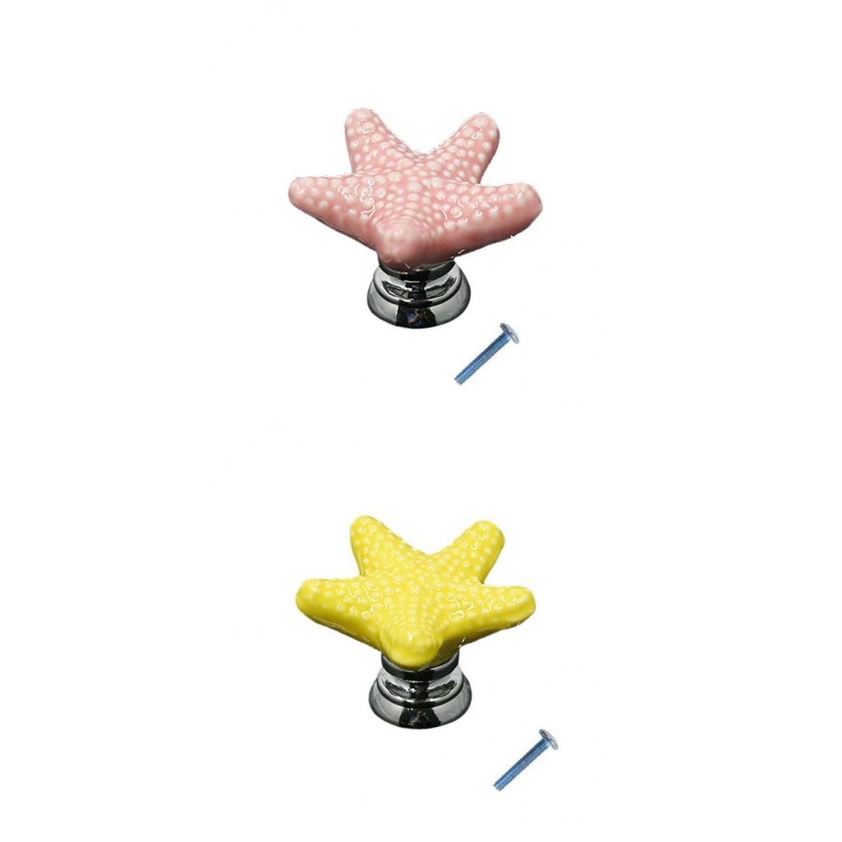 2pcs Creative Starfish Door Knob Cabinet Furniture Drawer Pull Handle-Yellow