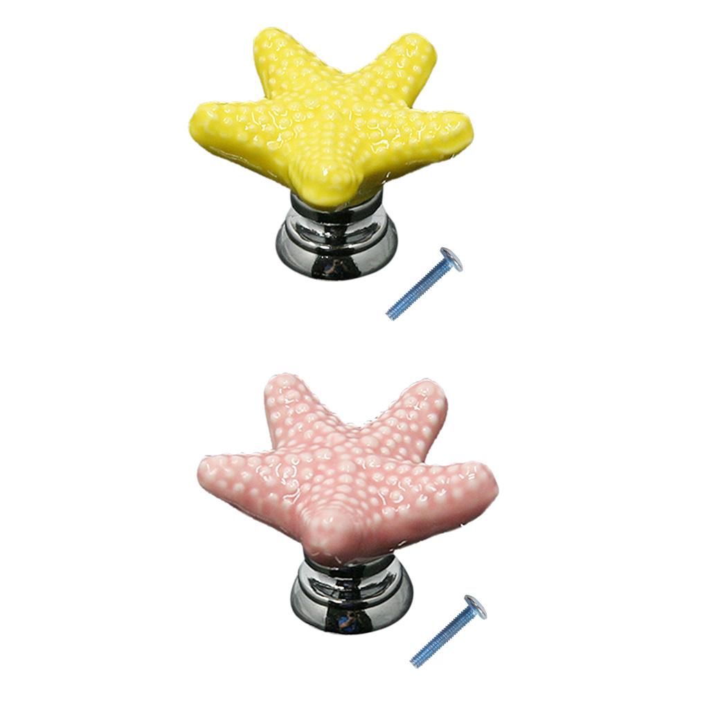 2pcs Creative Starfish Door Knob Cabinet Furniture Drawer Pull Handle-Yellow