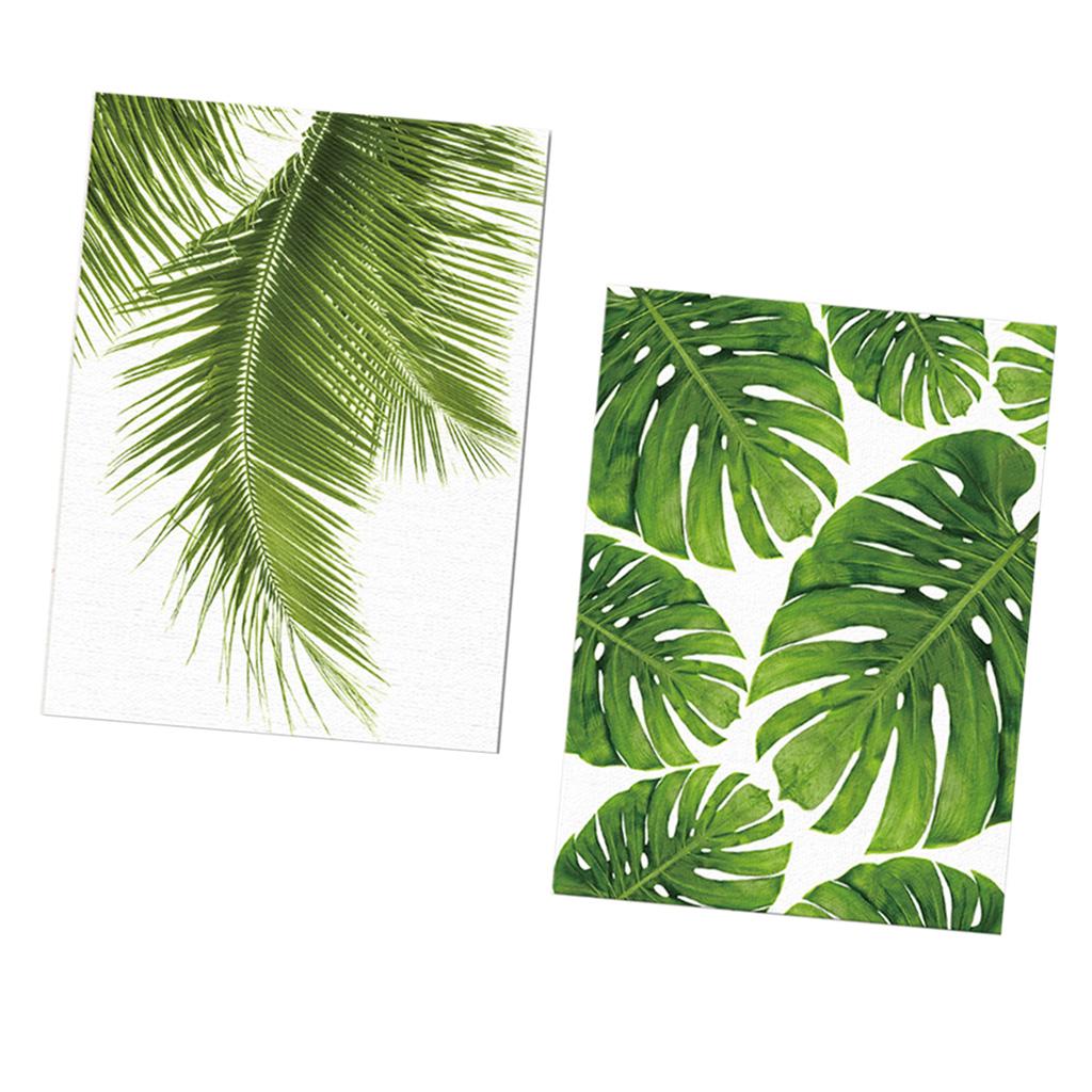 2pcs Unframed Green Palm Leaf Canvas Oil Painting Picture Wall Art Decor
