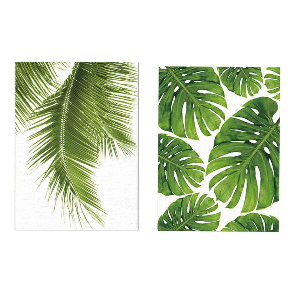 2pcs Unframed Green Palm Leaf Canvas Oil Painting Picture Wall Art Decor
