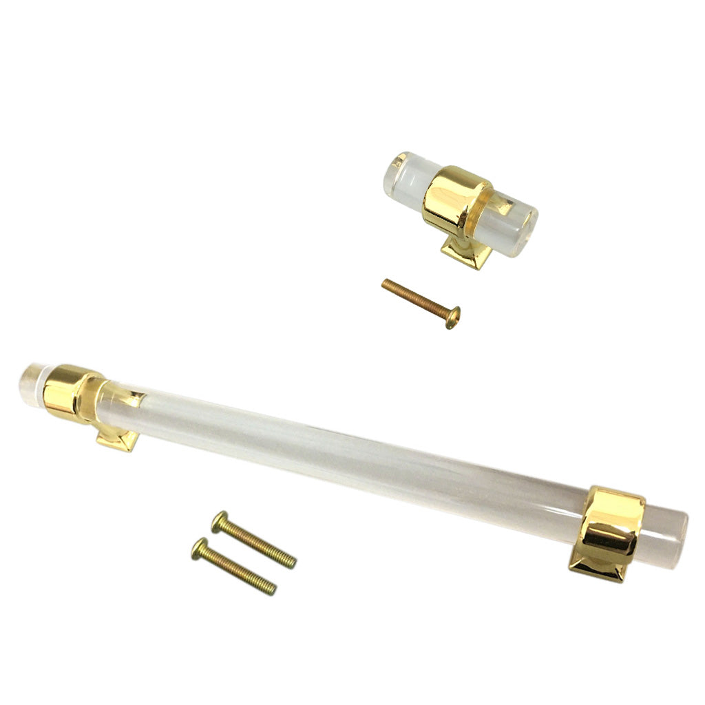 2pcs Acrylic Door Pulls Knob Drawer Cabinet Cupboard Handle Hardware Gold