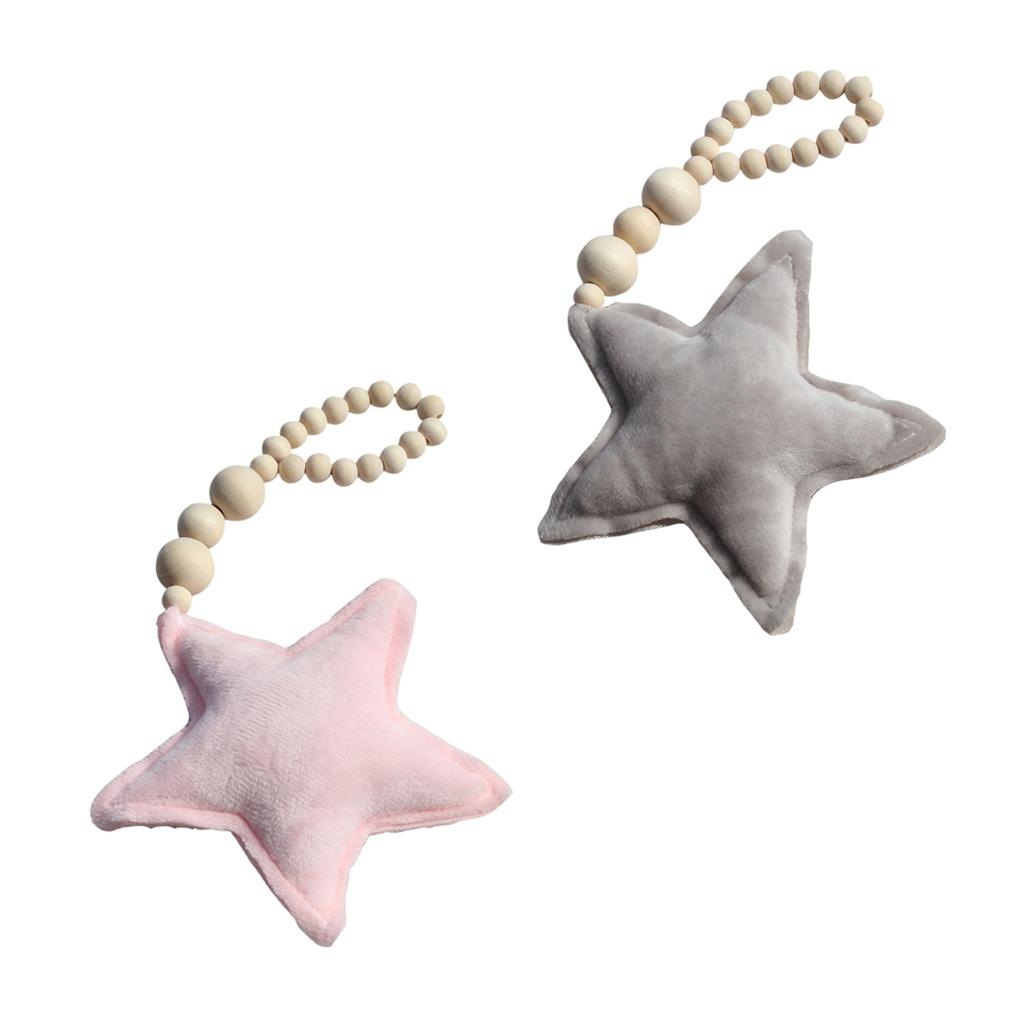 2x Wooden Tassel Pendant Bed Net Curtain Tieback Hanging Ornament Pink Star