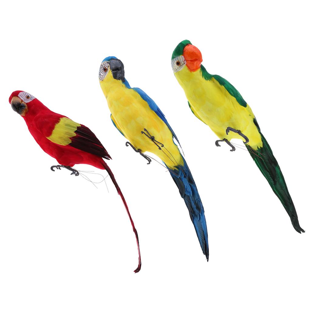 3Pcs Large Artificial Parrot Bird Realistic Home Decor Budgie Taxidermy Set