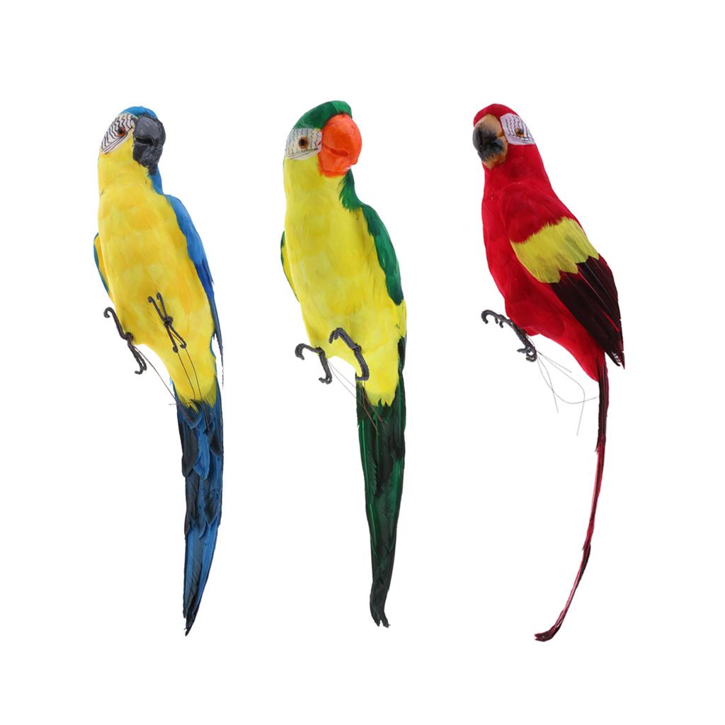 3Pcs Large Artificial Parrot Bird Realistic Home Decor Budgie Taxidermy Set