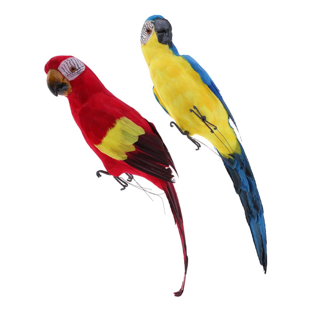 2Pcs Large Artificial Parrot Bird Realistic Home Decor Budgie Taxidermy Set