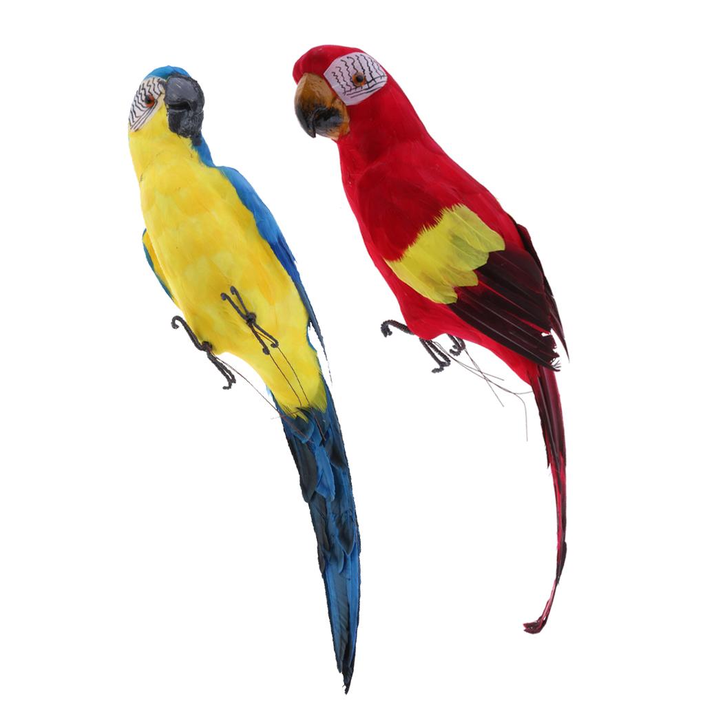 2Pcs Large Artificial Parrot Bird Realistic Home Decor Budgie Taxidermy Set