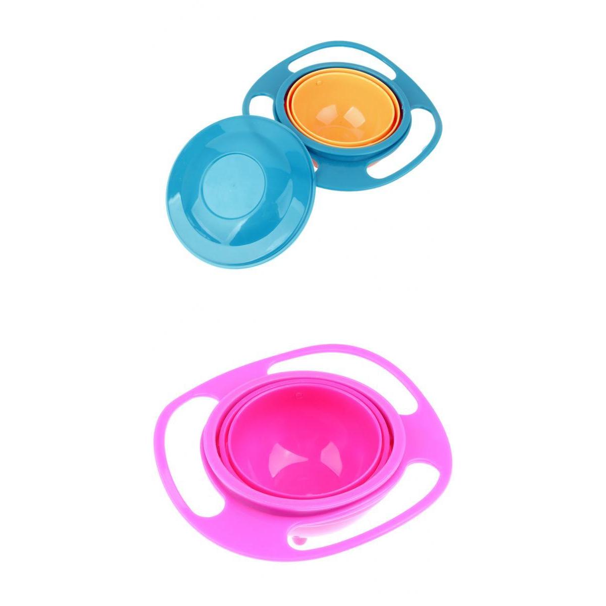 2xNon Spill Feeding Toddler Gyro Bowl 360 Rotating Kids Avoid Food Spilling