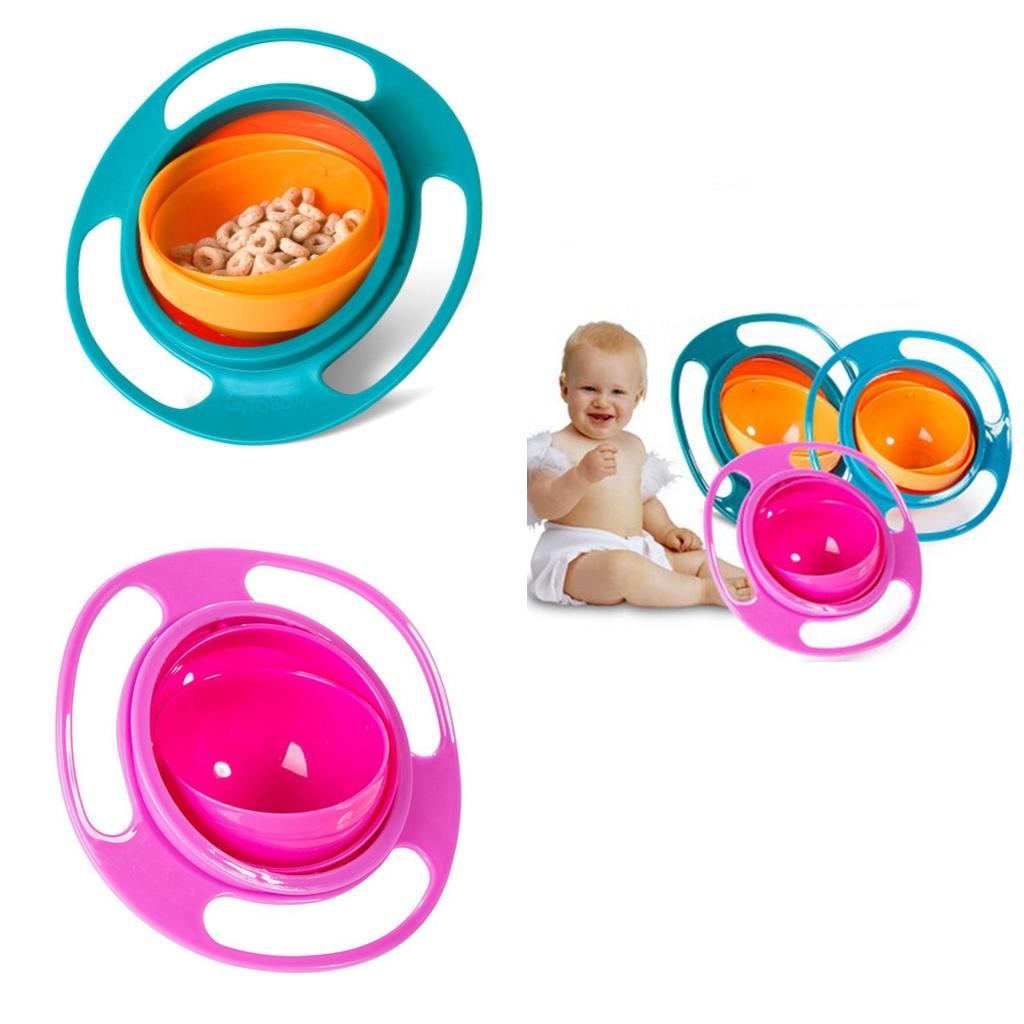 2xNon Spill Feeding Toddler Gyro Bowl 360 Rotating Kids Avoid Food Spilling