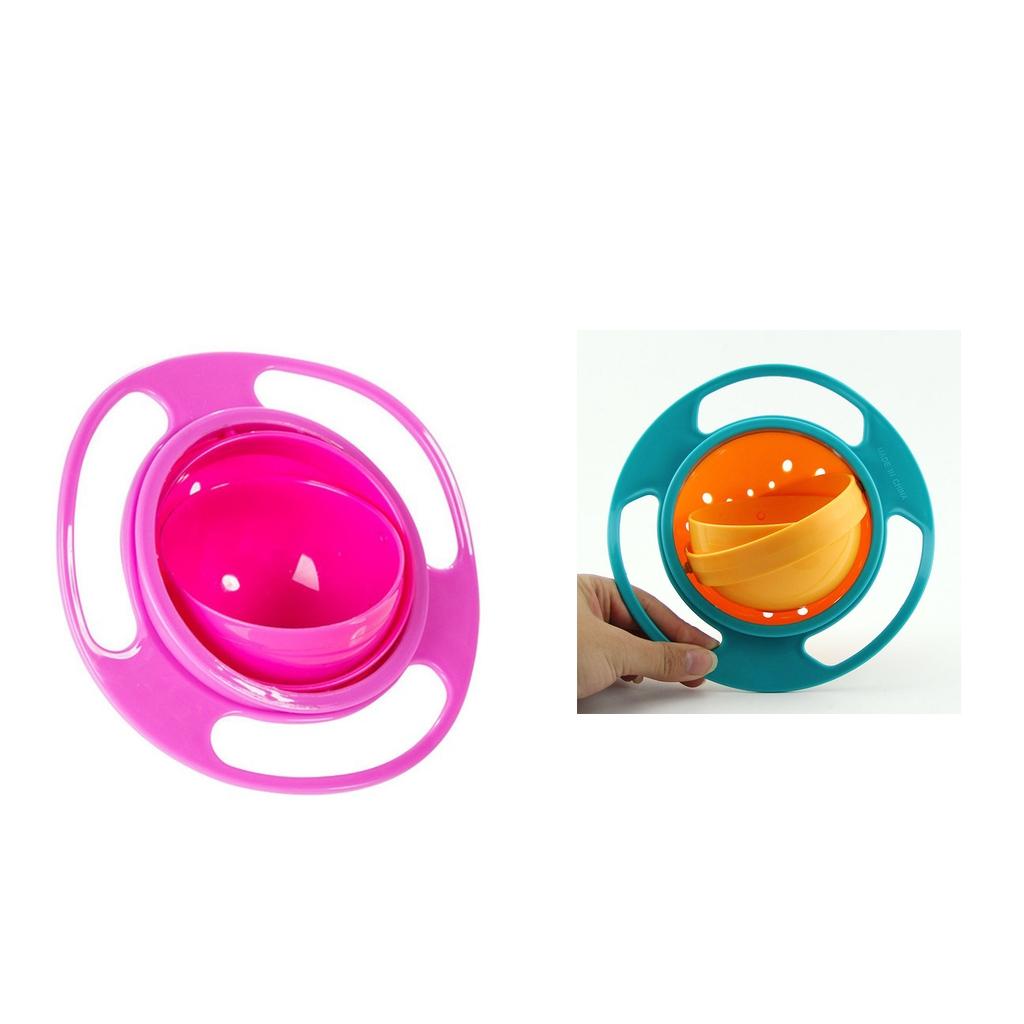 2xNon Spill Feeding Toddler Gyro Bowl 360 Rotating Kids Avoid Food Spilling