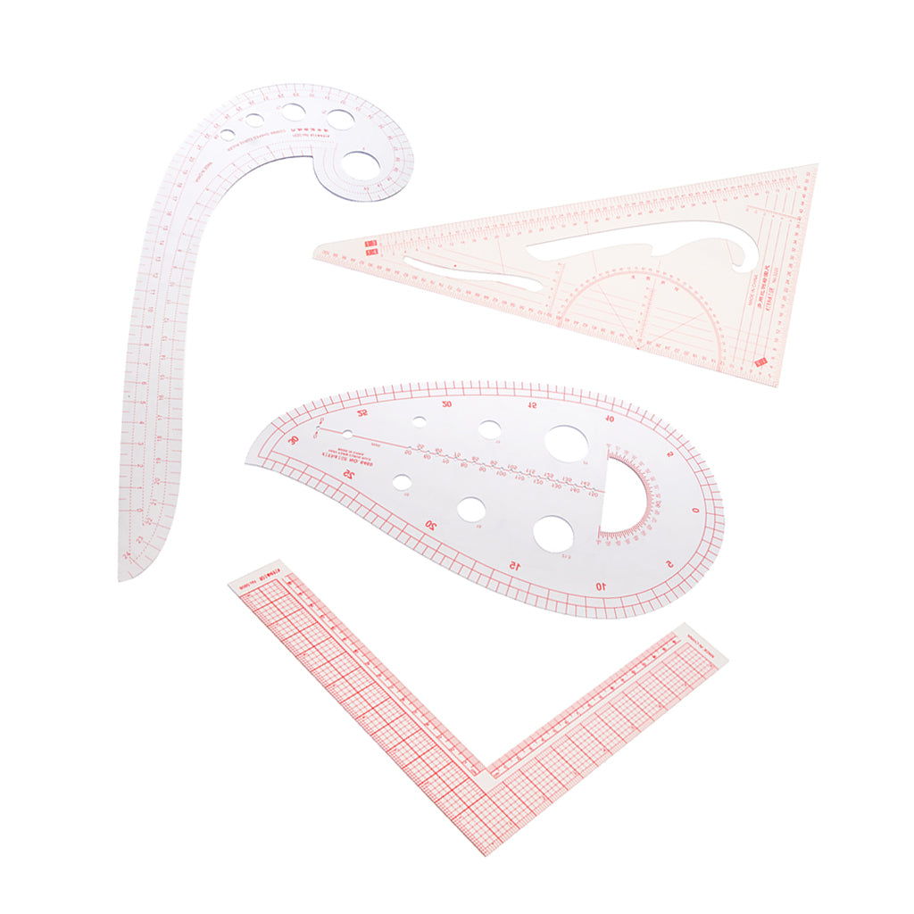 4pcs Comma French Curve Ruler Triangle L-Squre Ruler Set for Tailoring Craft