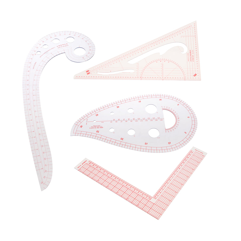 4pcs Comma French Curve Ruler Triangle L-Squre Ruler Set for Tailoring Craft