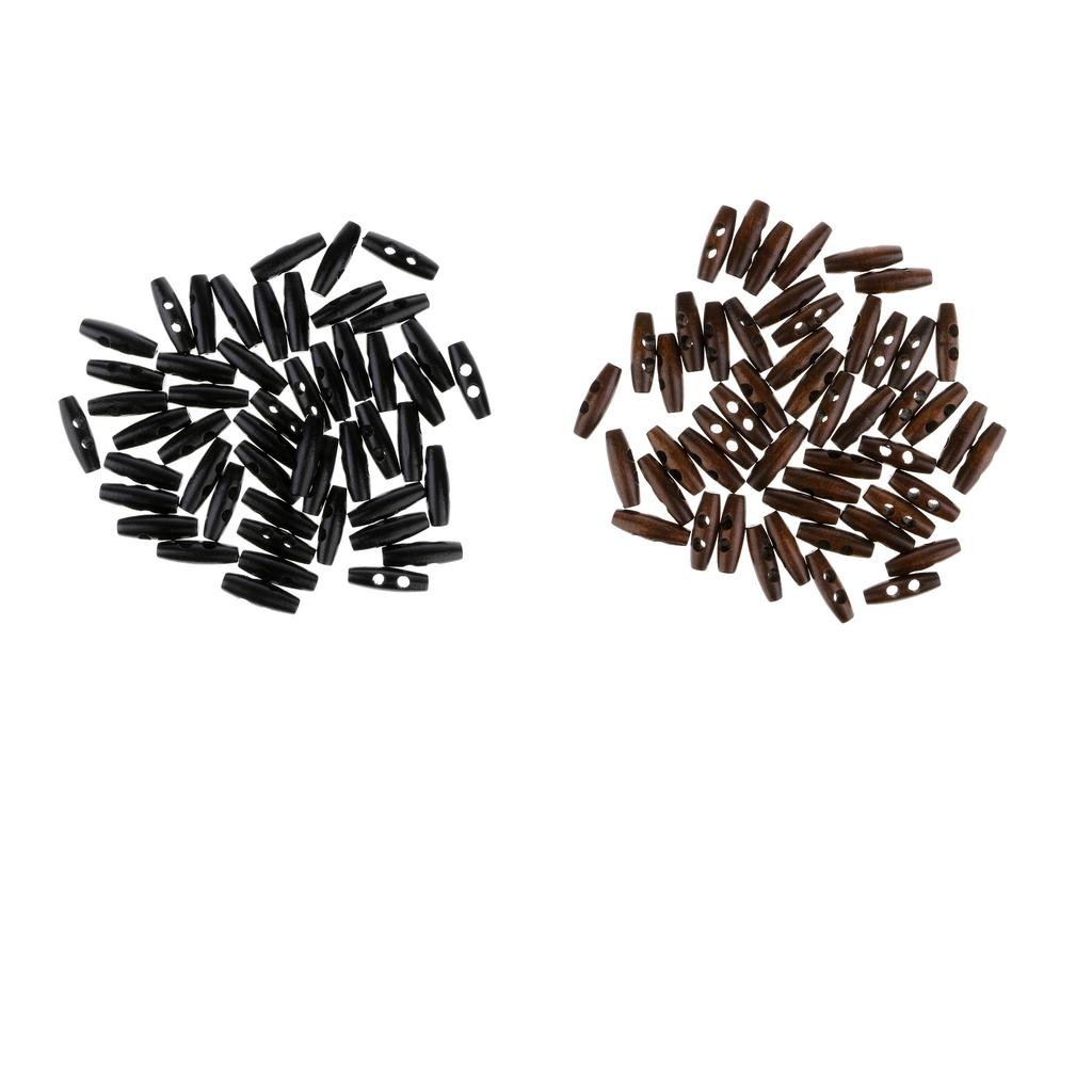 100Pcs Wood Sewing Horn Toggle Buttons Cloth Accessories 2 Holes Black Brown