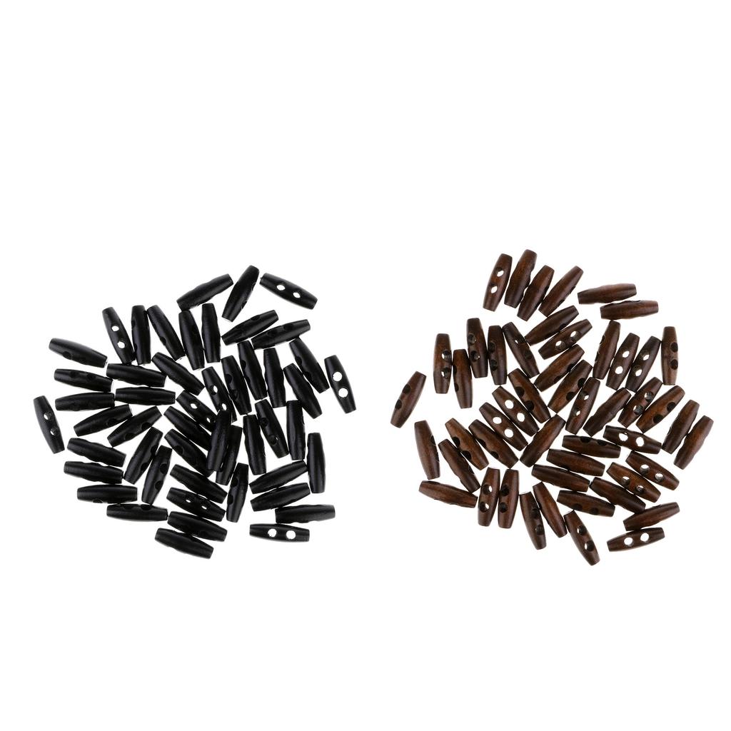 100Pcs Wood Sewing Horn Toggle Buttons Cloth Accessories 2 Holes Black Brown