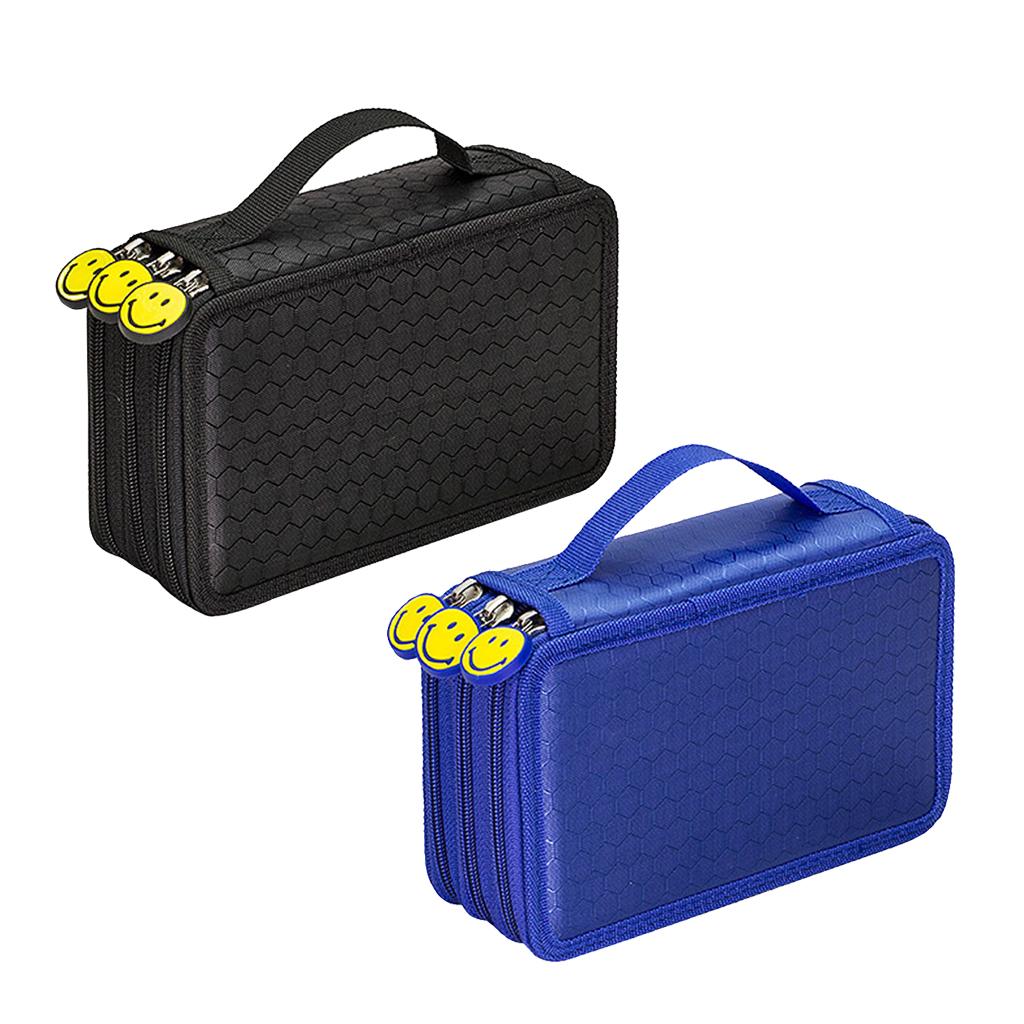 2pcs 3 Layers Large Pencil Pen Bag Travel Makeup Storage Bag Blue & Black