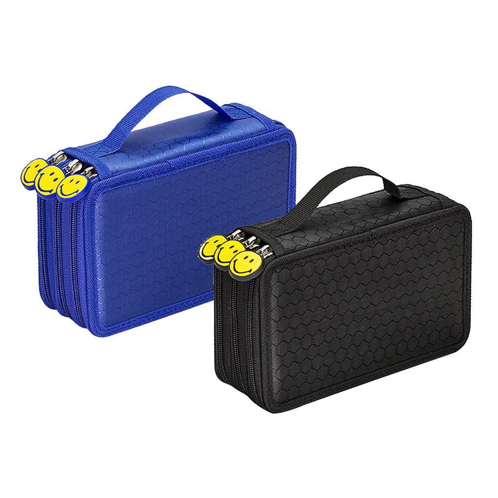 2pcs 3 Layers Large Pencil Pen Bag Travel Makeup Storage Bag Blue & Black