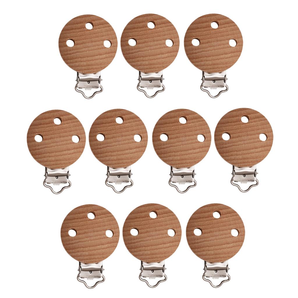 10 Pieces Baby Pacifier Clips Wooden Holder Teething Beads Suspender 3 Holes