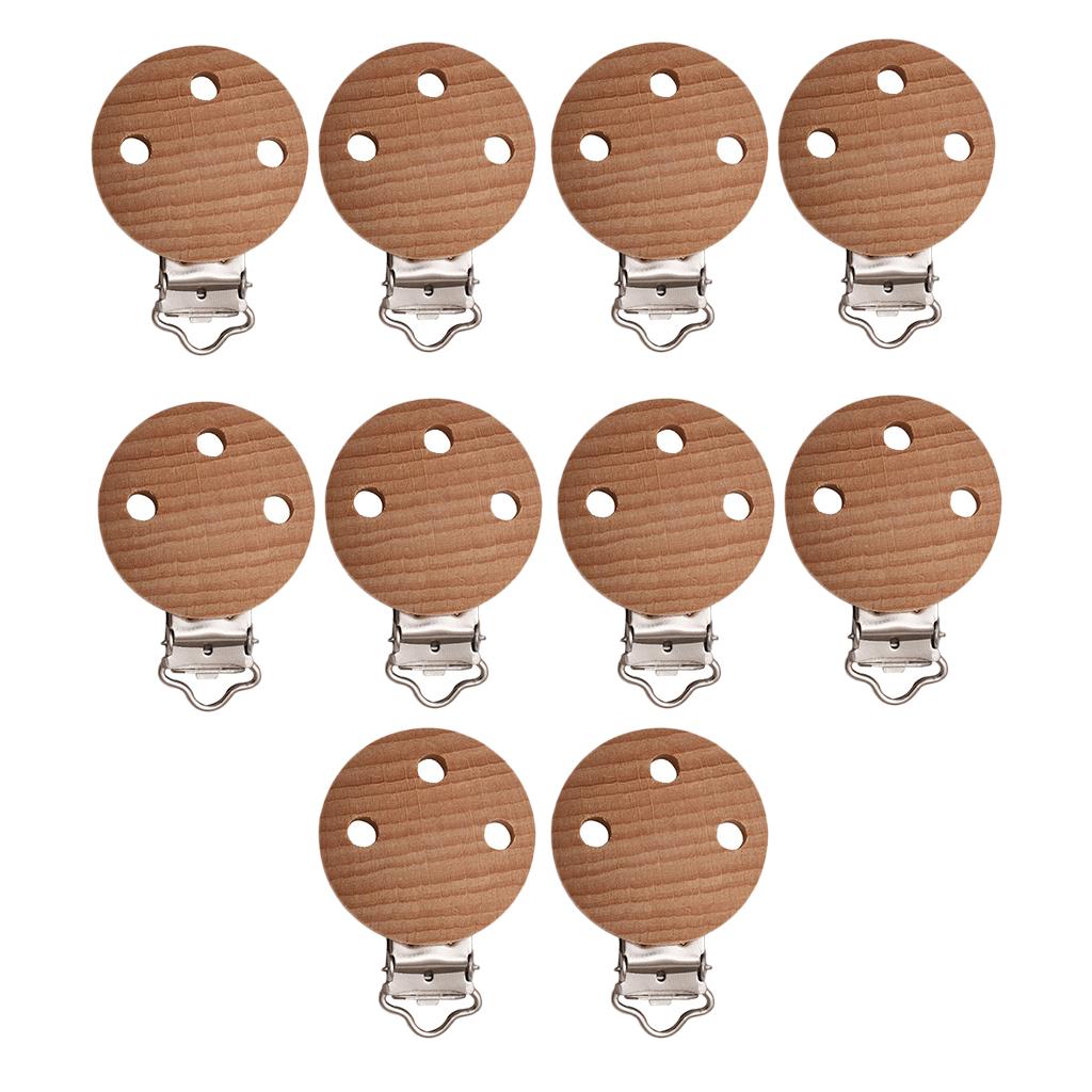 10 Pieces Baby Pacifier Clips Wooden Holder Teething Beads Suspender 3 Holes
