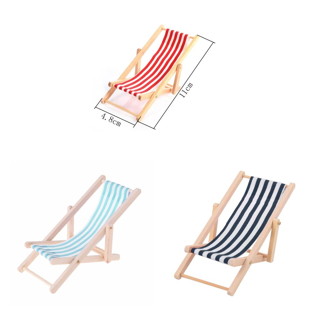 3pcs Mini Foldable Striped Wooden Lounge Chairs for 1/12 Dollhouse Furniture