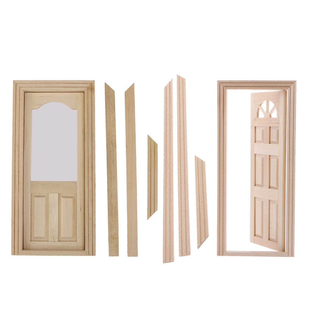 2Pcs 1:12 Scale Dollhouse Miniature Funiture Wooden Door Unpainted