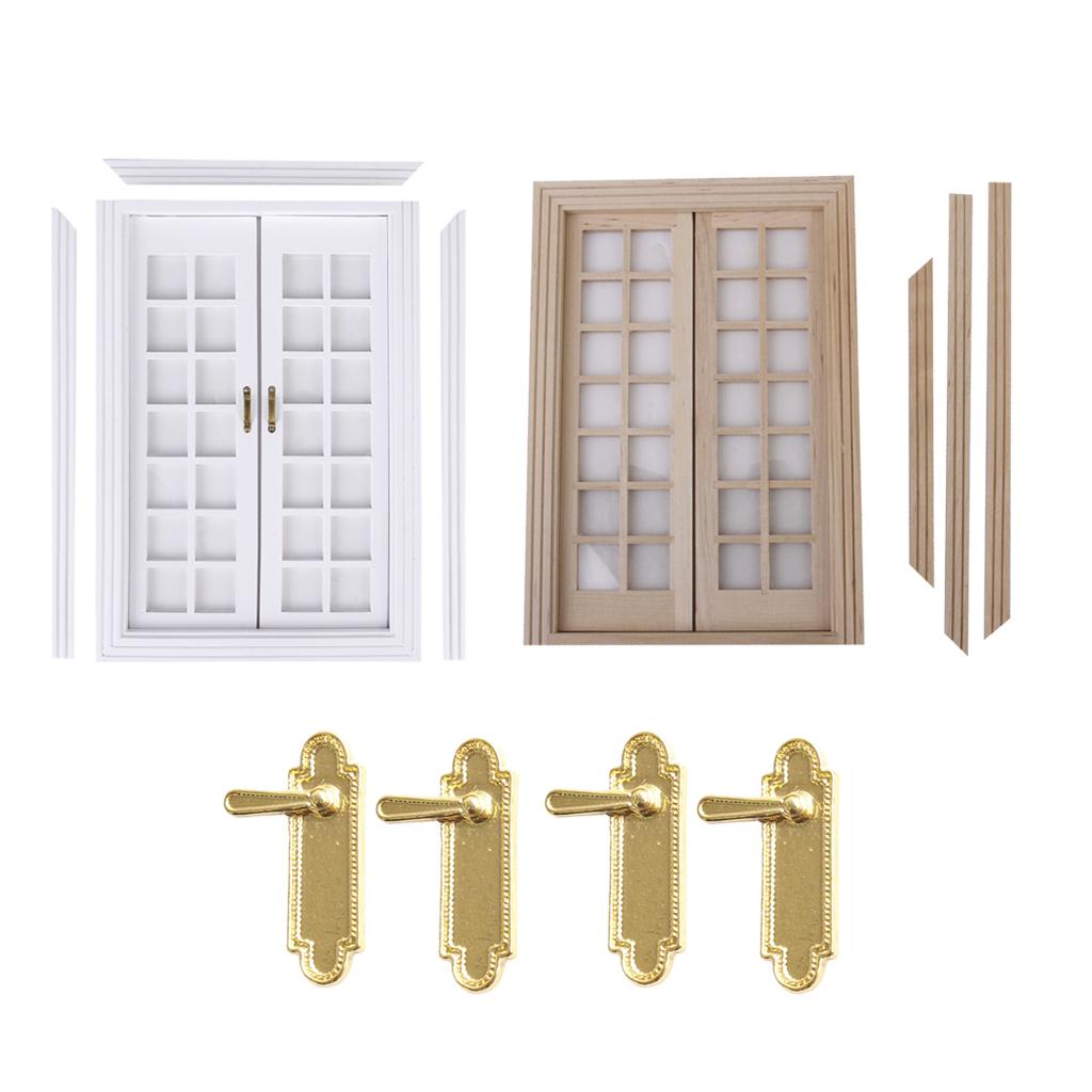 2Pcs 1/12 Dollhouse Miniature Exterior Wooden Door 28 Panel & Door Locks