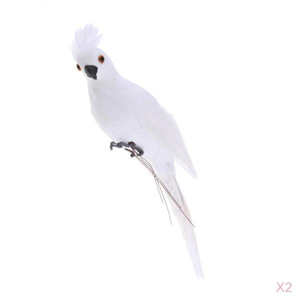 2x Realistic Macaw Parrot Artificial Feather Bird Animal Ornament Toy White