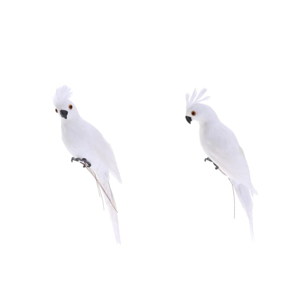 2x Realistic Macaw Parrot Artificial Feather Bird Animal Ornament Toy White
