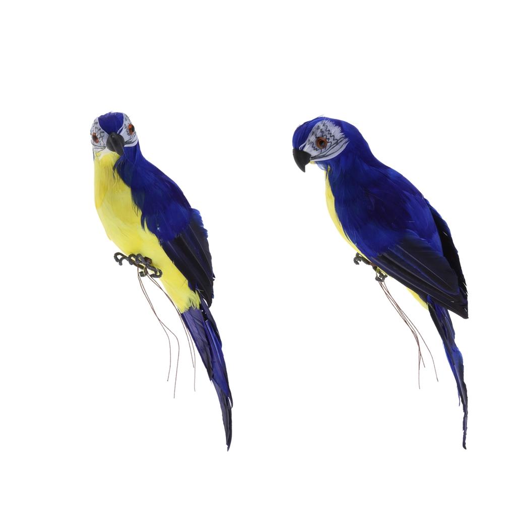 2x Realistic Macaw Parrot Artificial Feather Bird Animal Ornament Toy Blue