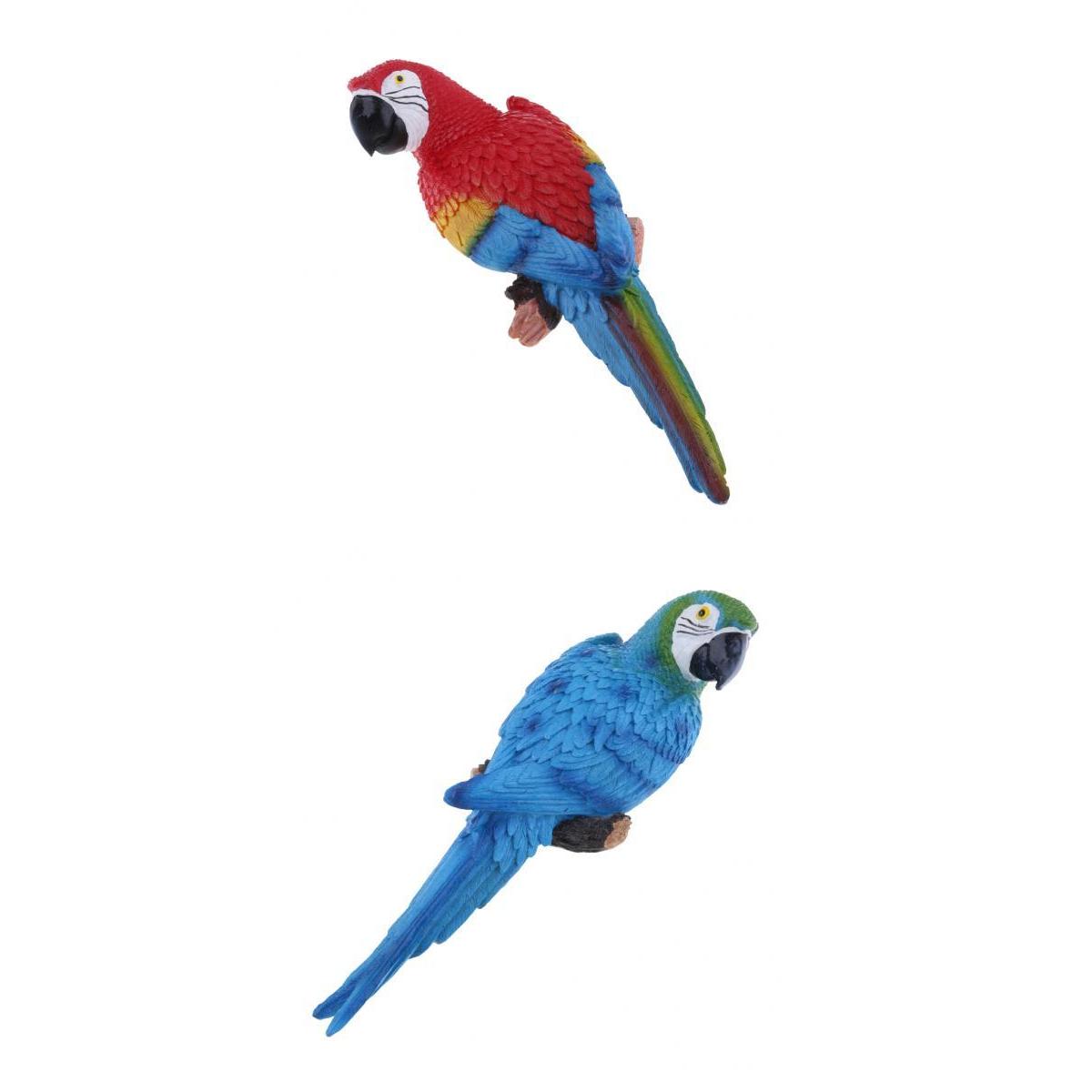 2x Realistic Parrot Resin Bird Animal 31cm Blue Look Right + Red Look Left