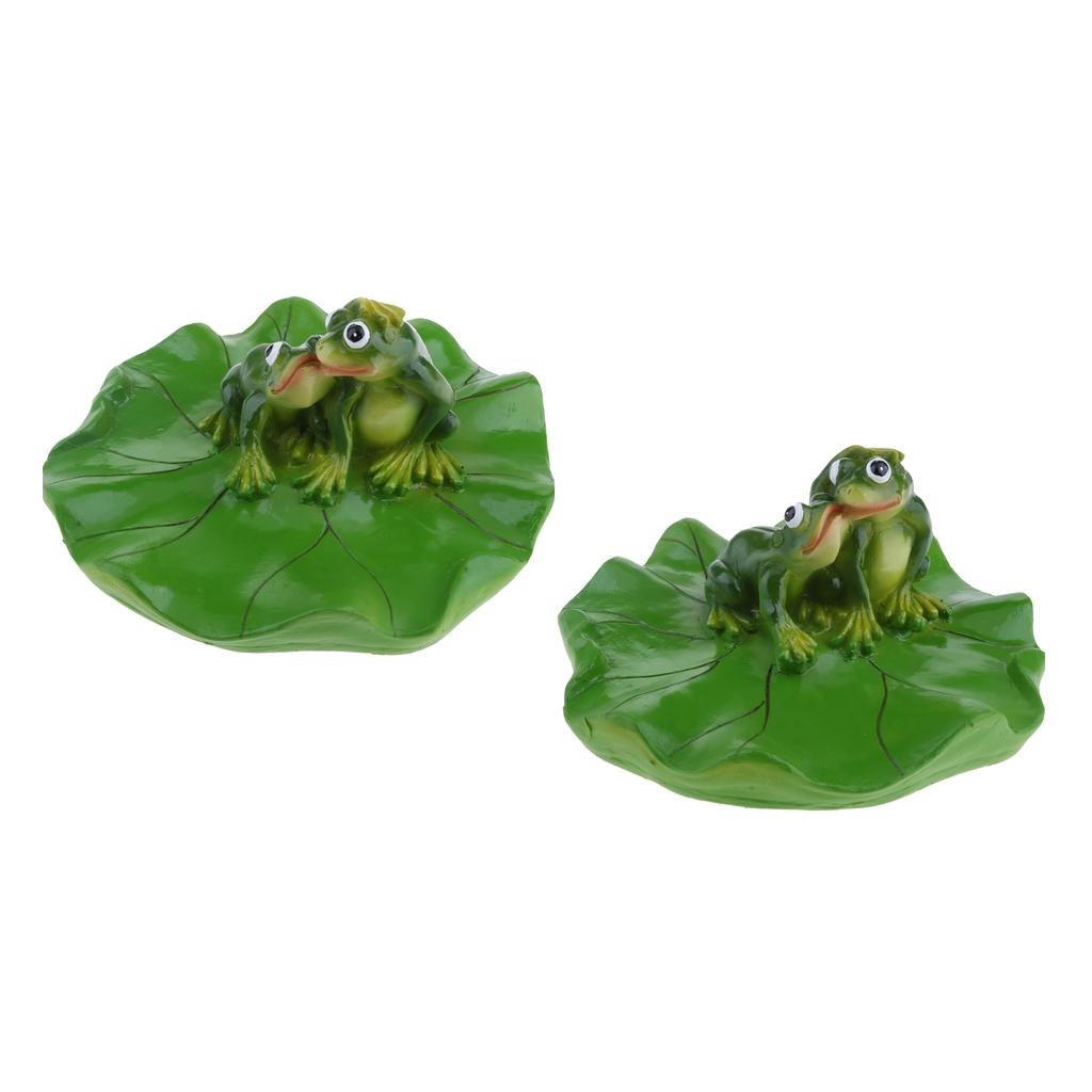 2x Artificial Lotus Leaf Kissing Frogs Water Floating Ornament Pond Decor
