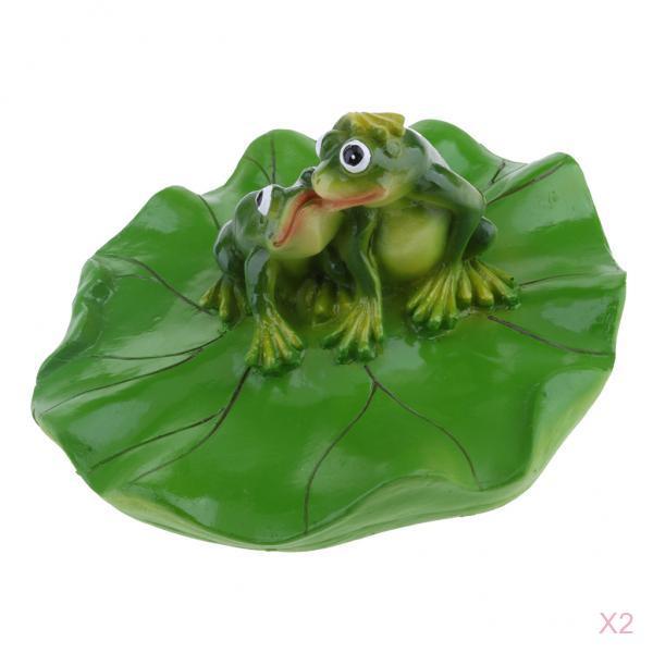 2x Artificial Lotus Leaf Kissing Frogs Water Floating Ornament Pond Decor