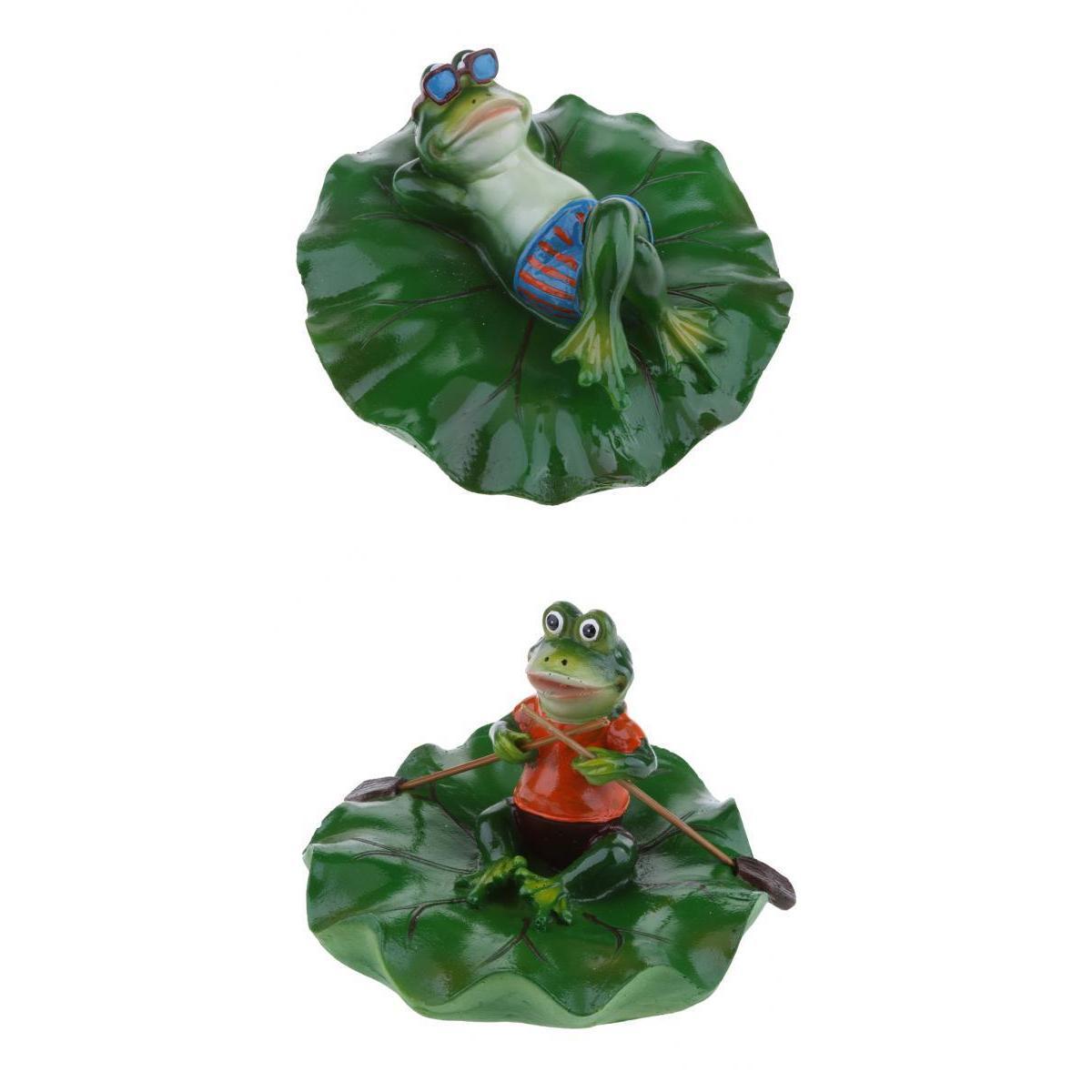 2x Artificial Lotus Leaf Frog Water Floating Ornament Decor Lying & Rowing