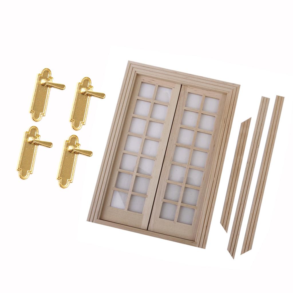1/12 Dollhouse Miniature Exterior 28 Panel Wooden Door With Alloy Door Locks