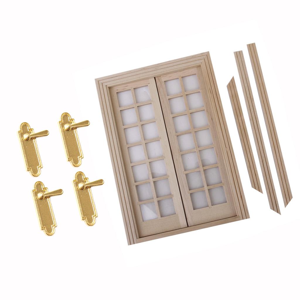 1/12 Dollhouse Miniature Exterior 28 Panel Wooden Door With Alloy Door Locks