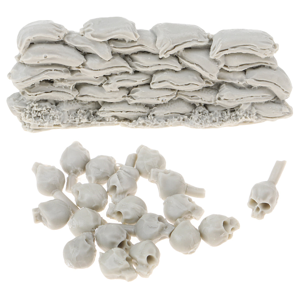 20 Pieces Resin Soldier Skull Resin Skeleton and 1/35 Resin Sandbag Wall Set