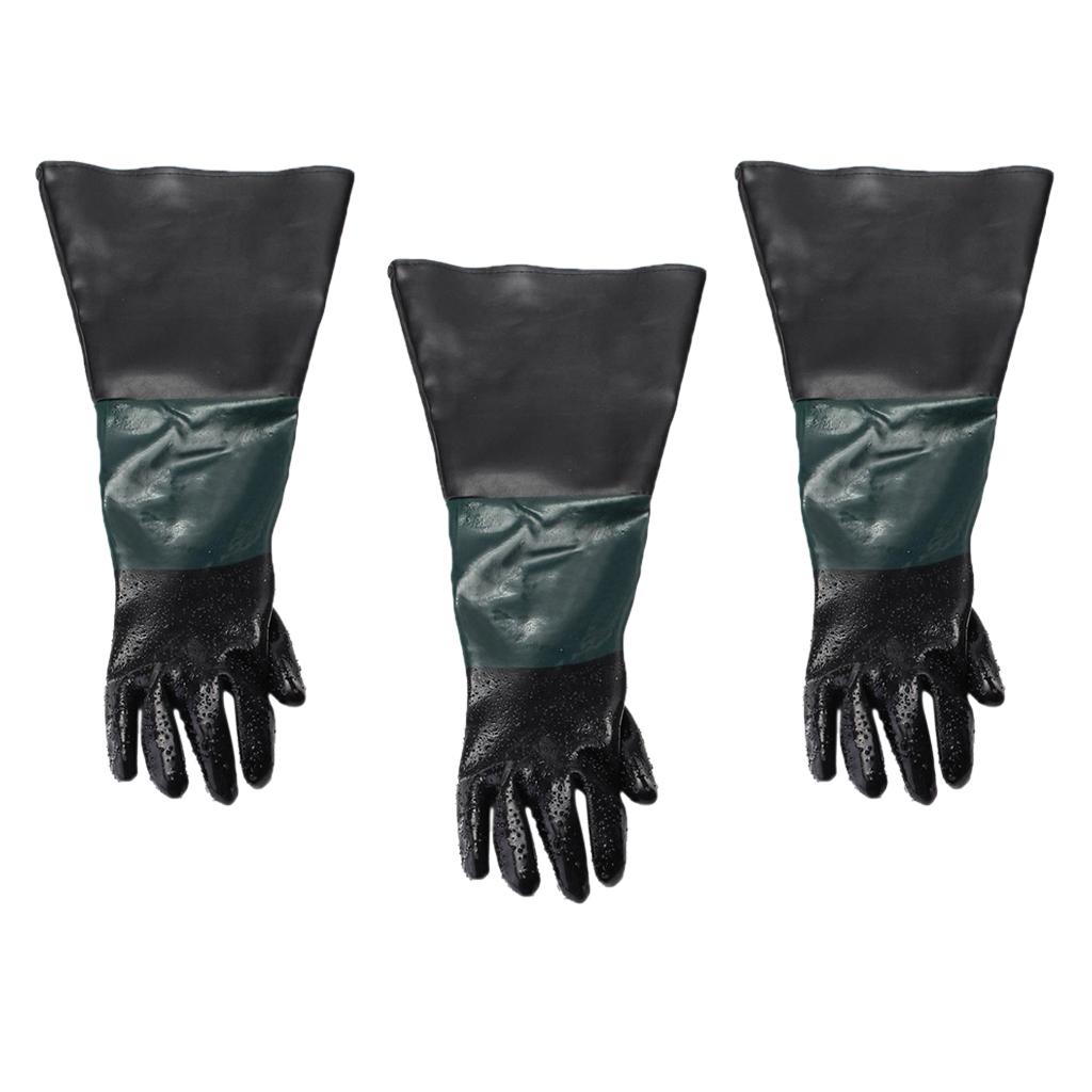 3x 60cm Left Hand Protective Working Gloves for Sand Blaster Blast Cabinet