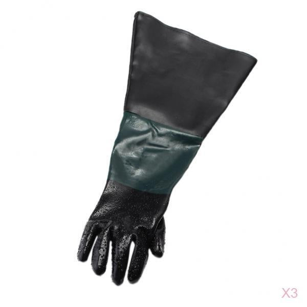 3x 60cm Left Hand Protective Working Gloves for Sand Blaster Blast Cabinet