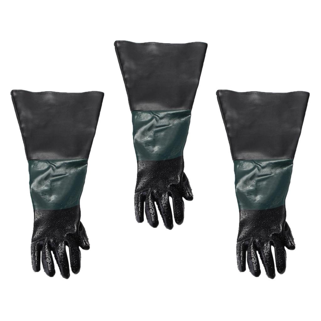 3x 60cm Left Hand Protective Working Gloves for Sand Blaster Blast Cabinet