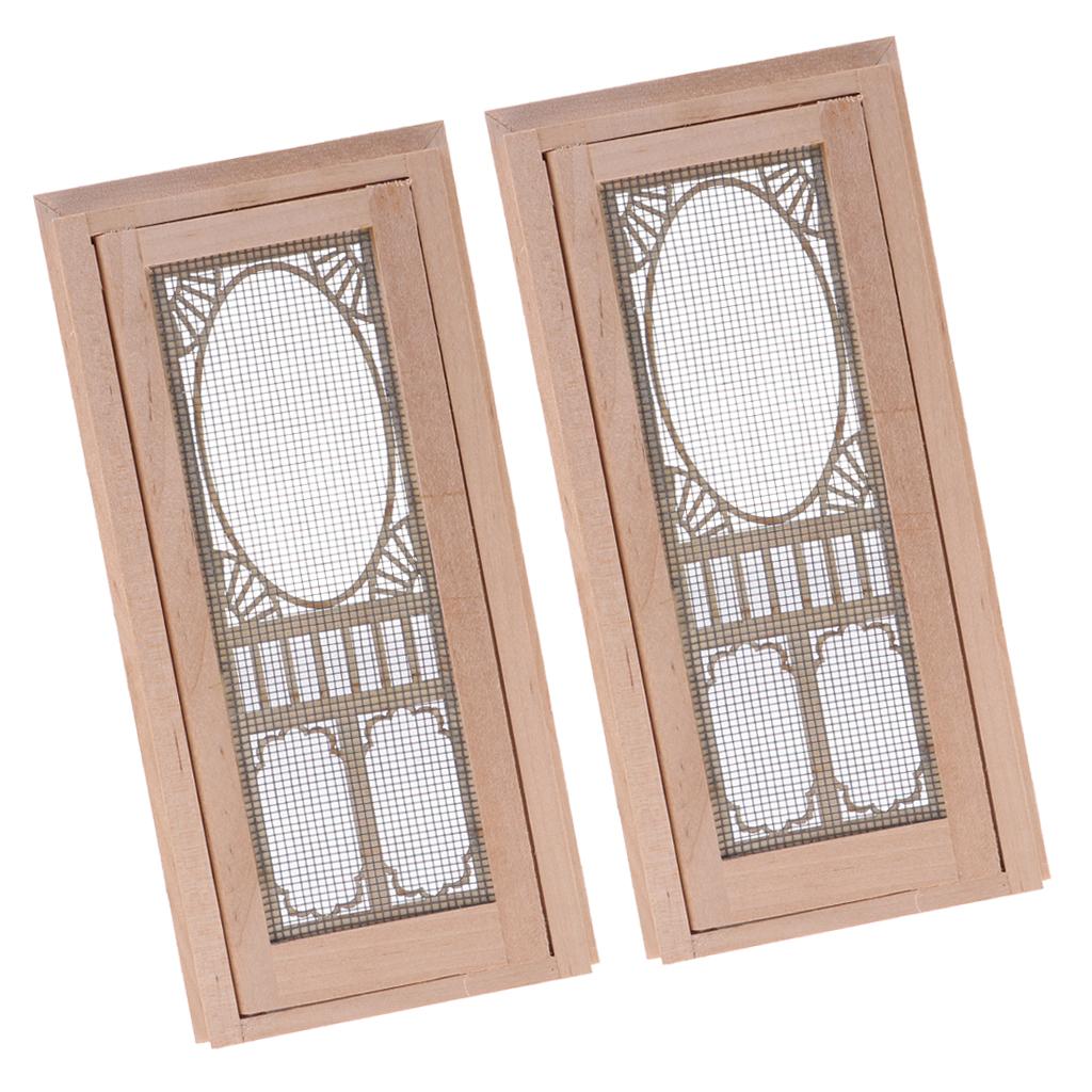 2 Set 1/12 Dollhouse Miniature Wood External Hollow Screen Door Unpainted