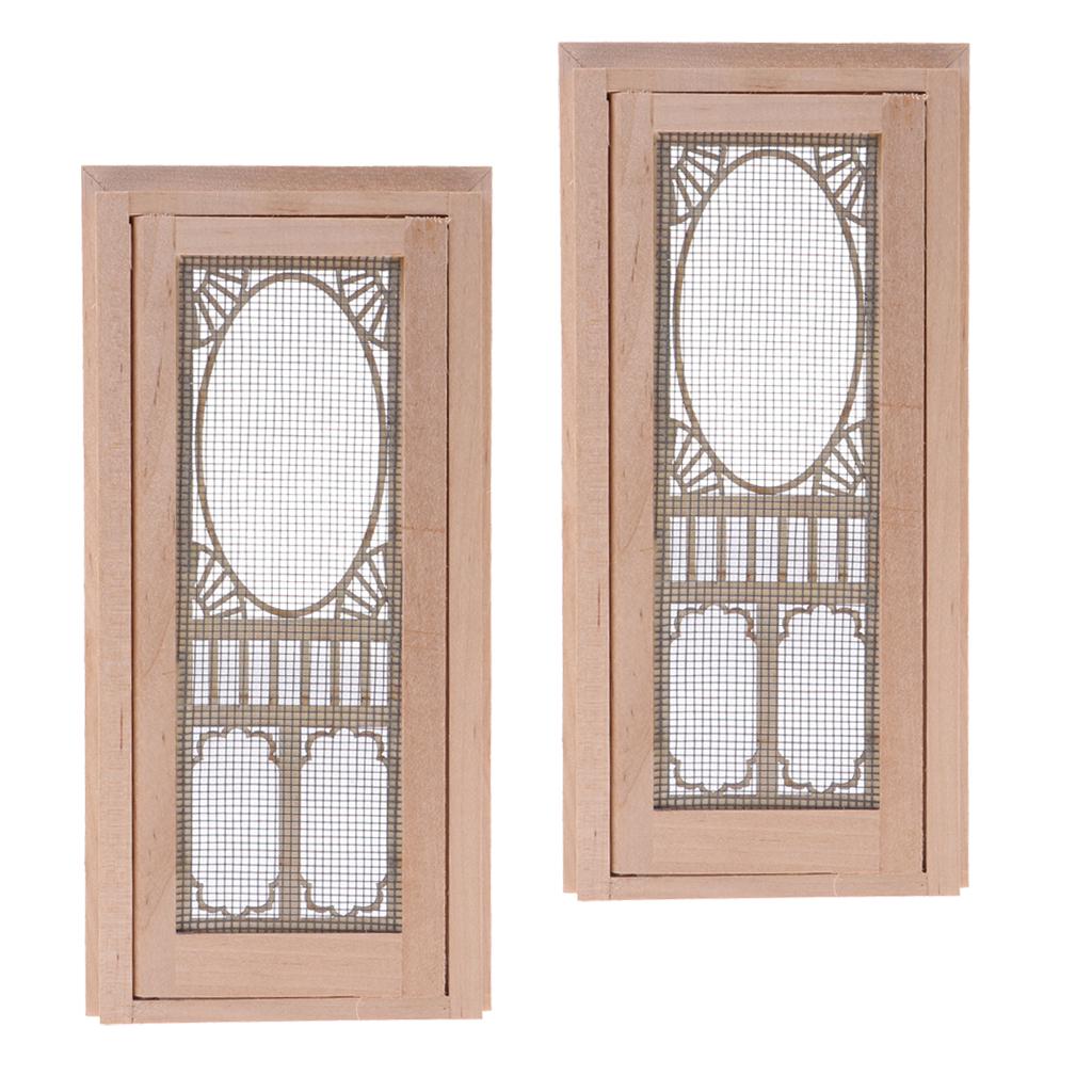 2 Set 1/12 Dollhouse Miniature Wood External Hollow Screen Door Unpainted