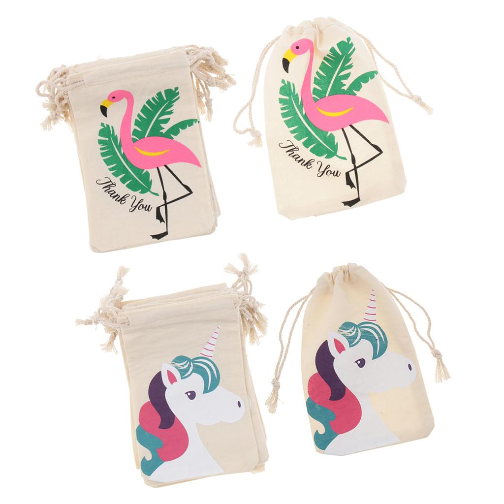 20pcs Set Flamingo Unicorn Thank you Cotton Jewelry Pouch Drawstring Bag