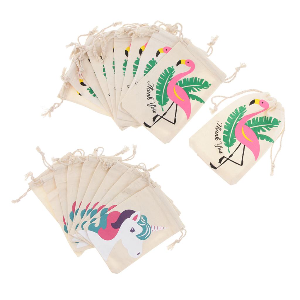 20pcs Set Flamingo Unicorn Thank you Cotton Jewelry Pouch Drawstring Bag