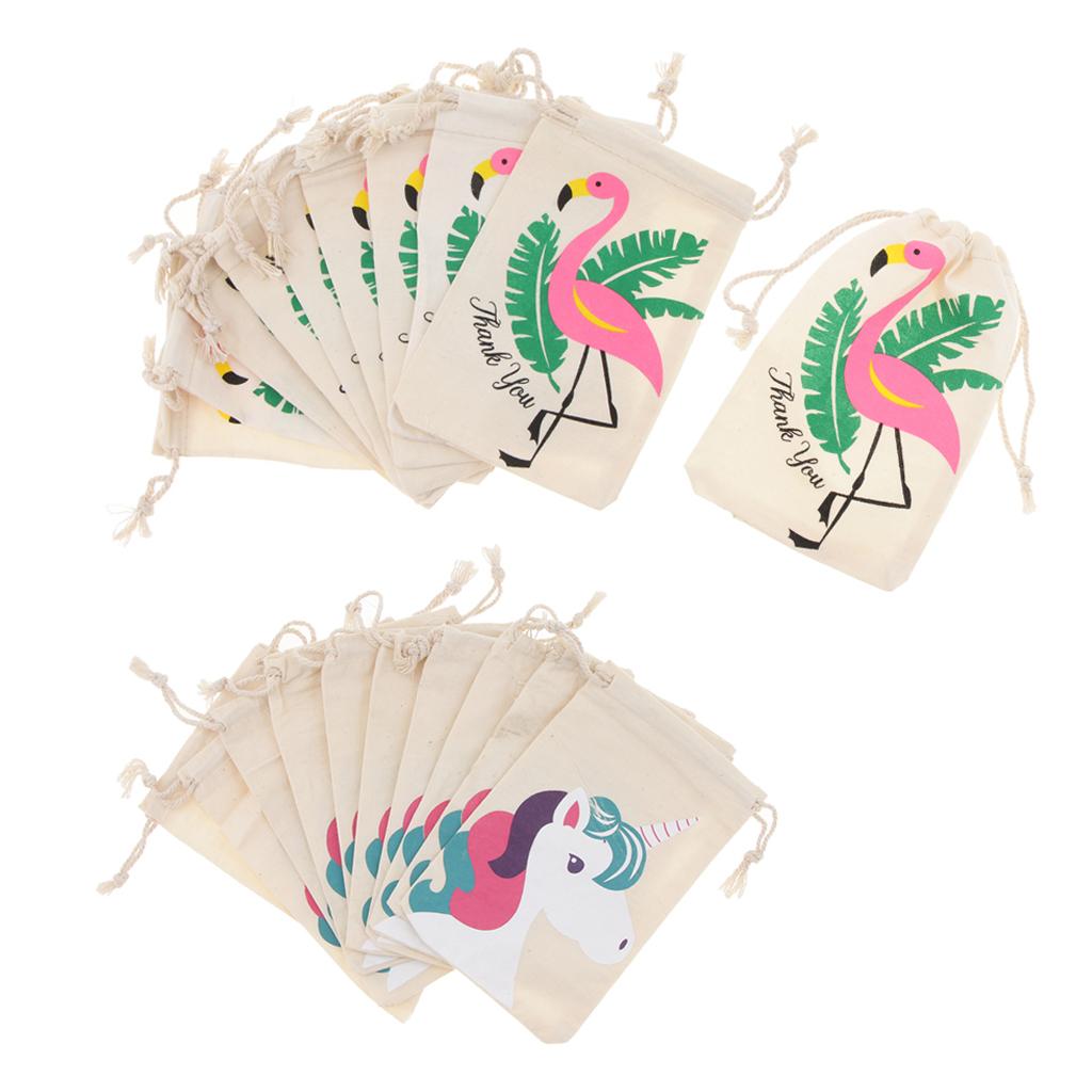 20pcs Set Flamingo Unicorn Thank you Cotton Jewelry Pouch Drawstring Bag