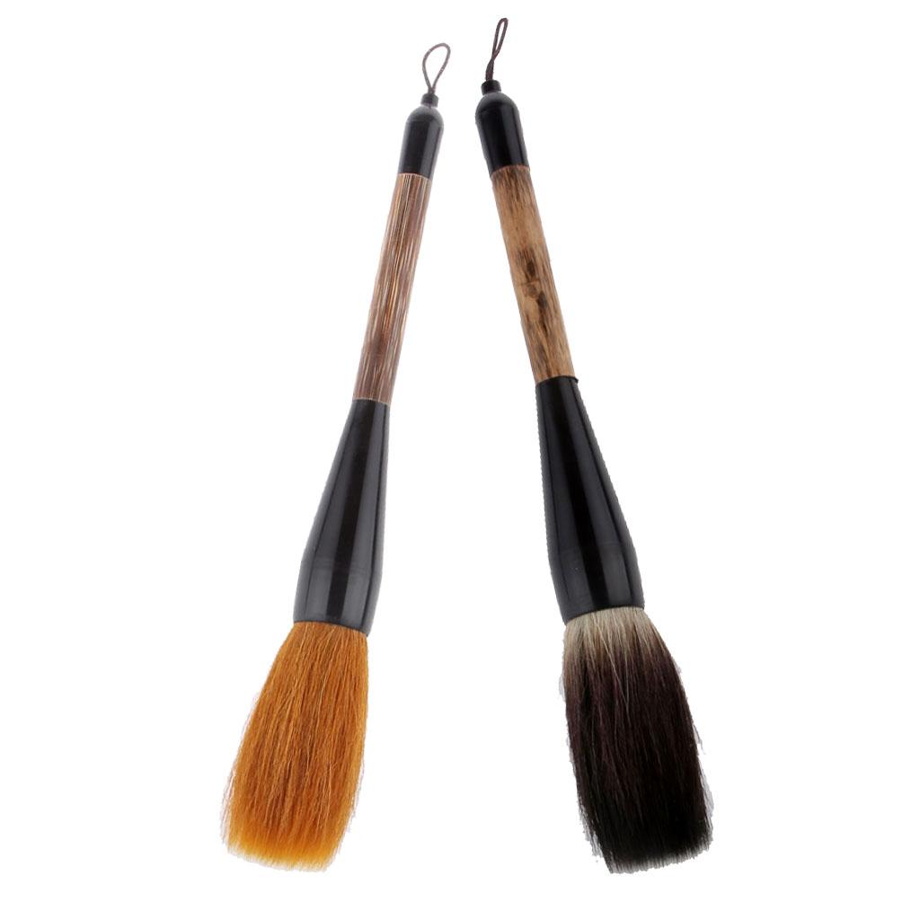 2Pcs Wolf Goat Hair Short Bamboo Shaft Writing Brush Calligraphy Brush
