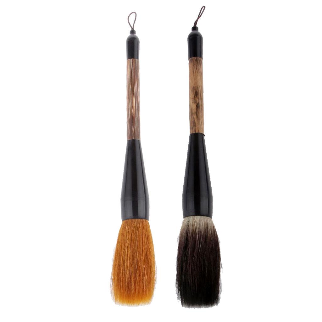 2Pcs Wolf Goat Hair Short Bamboo Shaft Writing Brush Calligraphy Brush